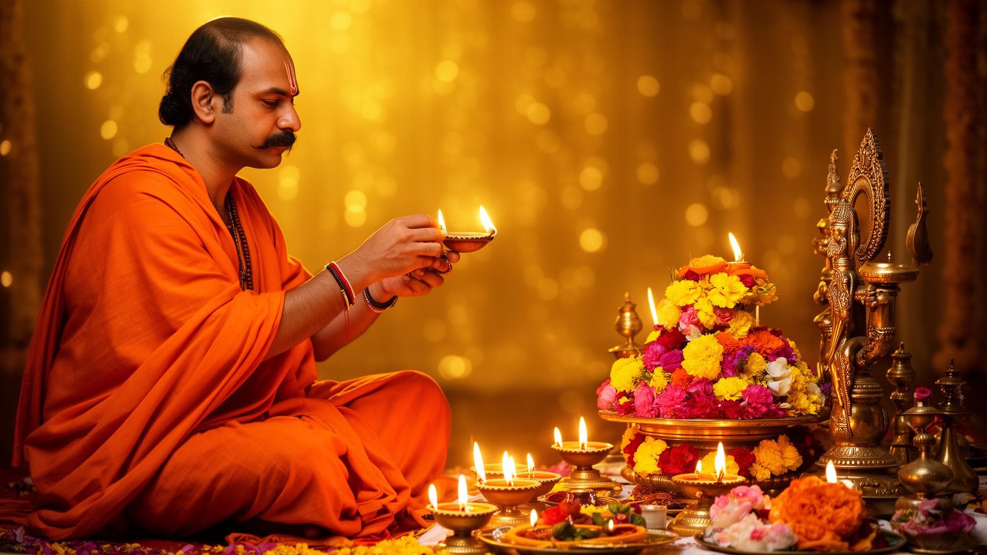 Hindu priest performing sacred ceremony